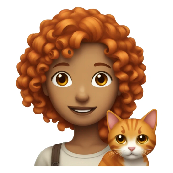 Curly Red haired girl with brown and orange cat with big tail sticker