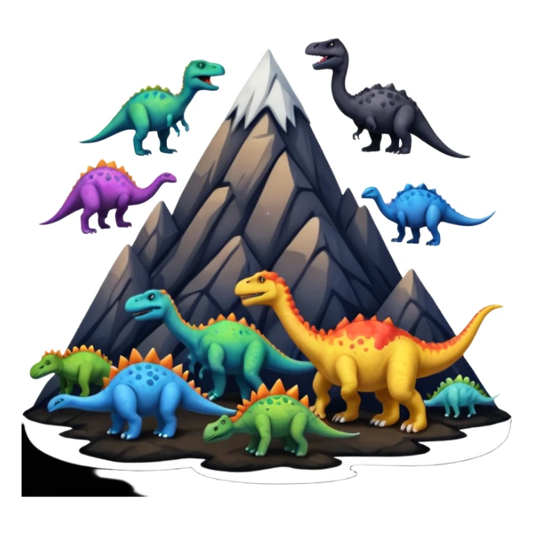 mountian with many ink on it and many dinosaurs sticker