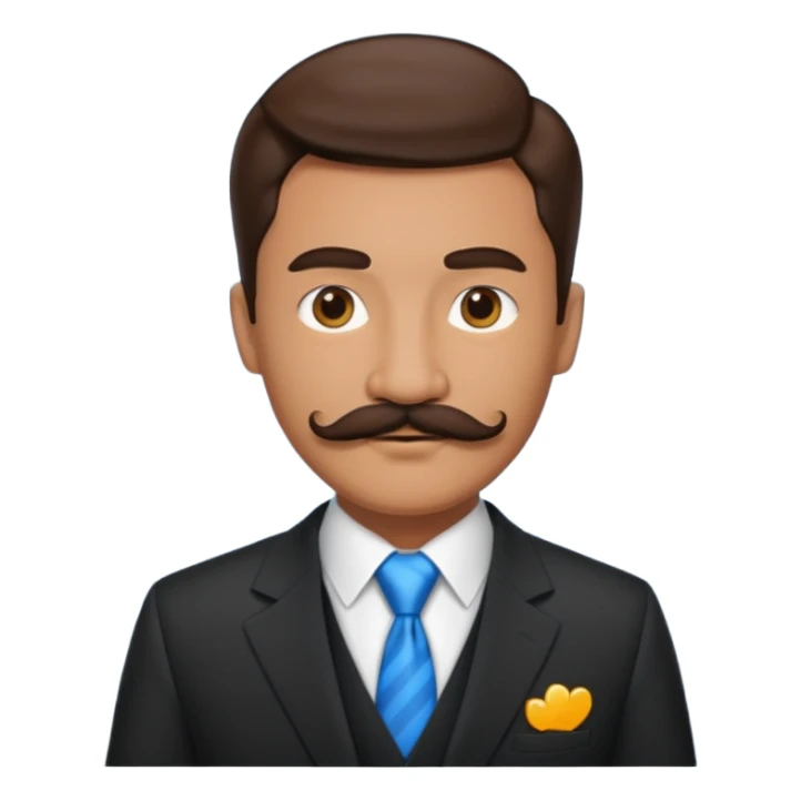 a male housekeeper in suit with a mustache sticker