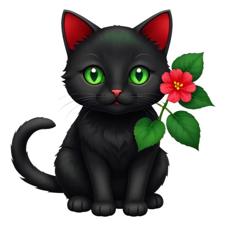 A cute  little  black cat and Begonia flower sticker