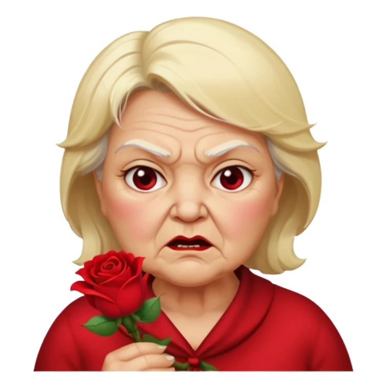 fat old lady holding a rose with blonde hair and an angry expression sticker