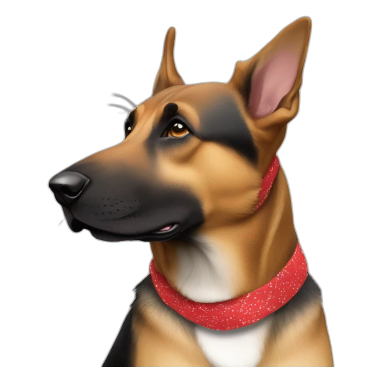 65% Coonhound 35% German Shepherd mix dog wearing small plain red bandana side view left facing sticker