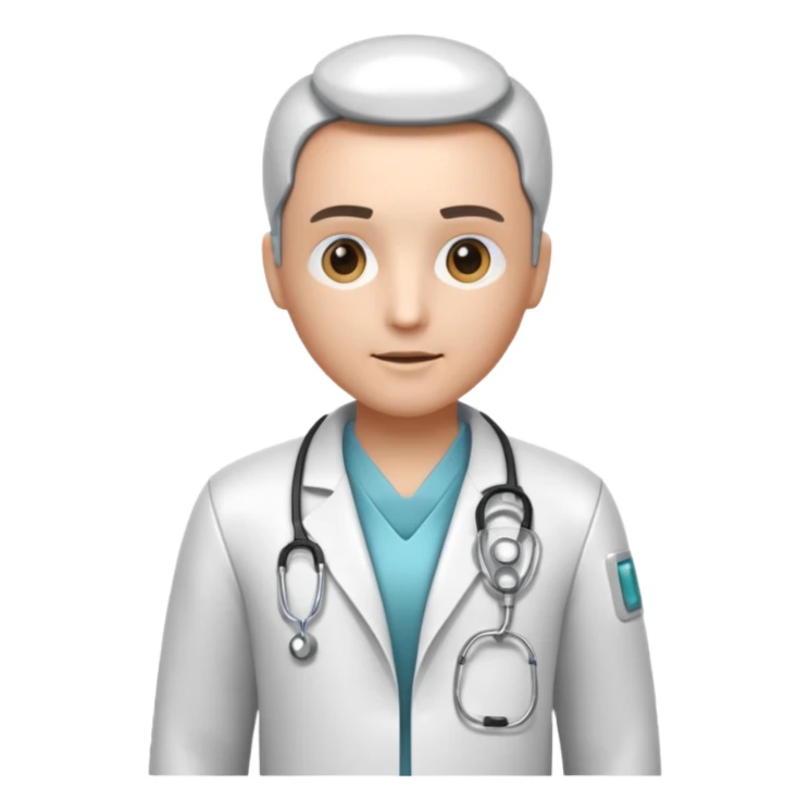 medical robot wearing a white coat and a stethoscope sticker