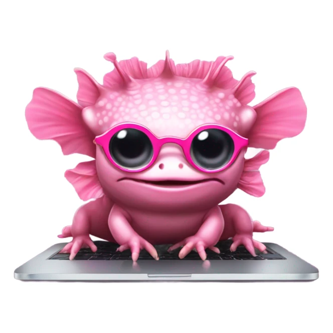 Axolotl with glasses working on a laptop sticker