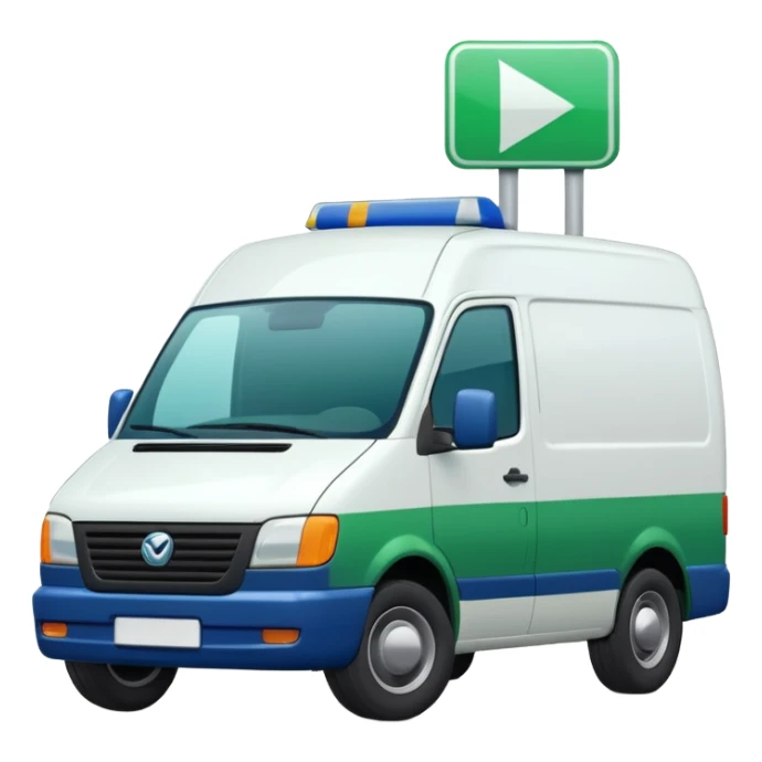 a white modern delivery van with green and dark blue color on the side.  sticker