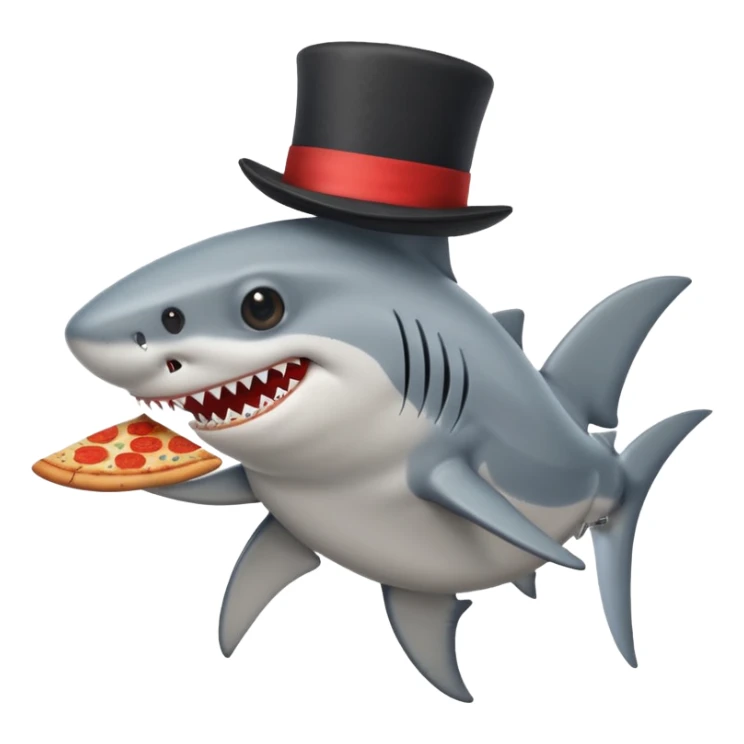 Shark with a top hat and a pizza slice  sticker