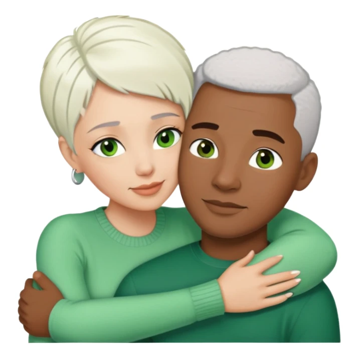 African American wife withe short white hair hugging African American light skin husband with green eyes  sticker