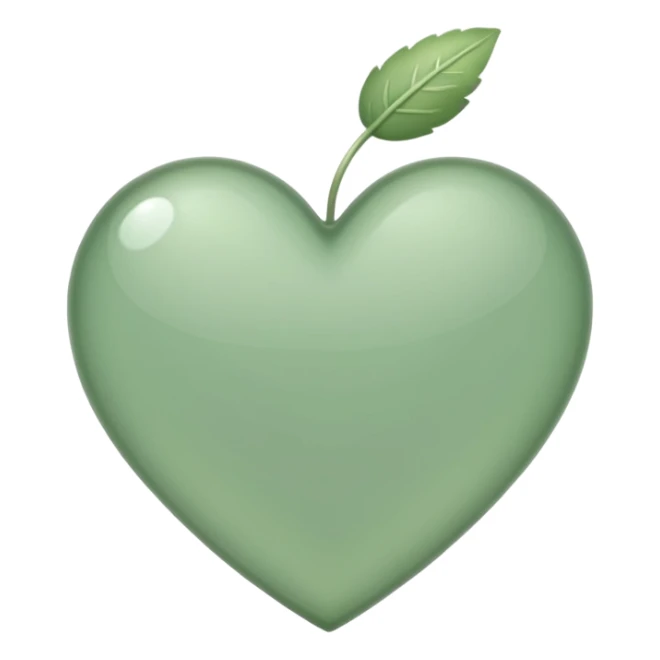 sage green heart with transparent bg without highlights, more thin and narrow, basically like this 🩷 shape sticker