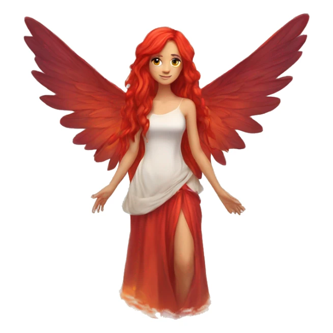 big wings, fire, Beautiful, fairy, red, long hair sticker