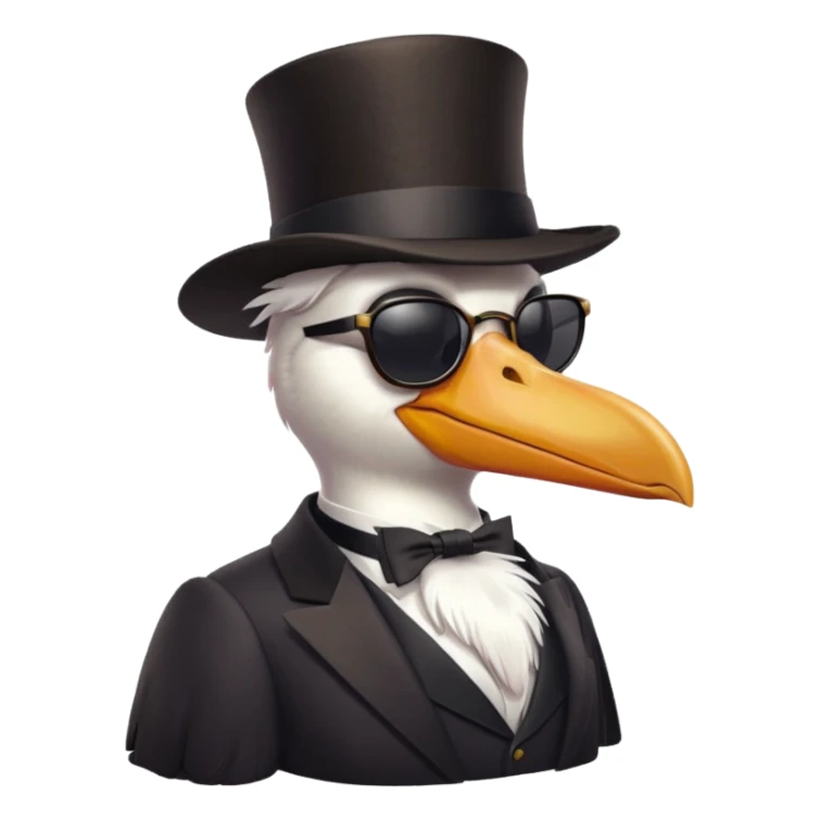 pelican with poise, wearing sunglasses and formal top hat sticker