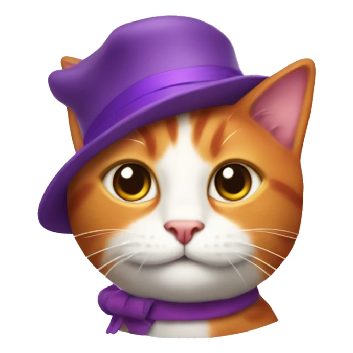 Red and  whiwhite cat on the mat with purple hat sticker