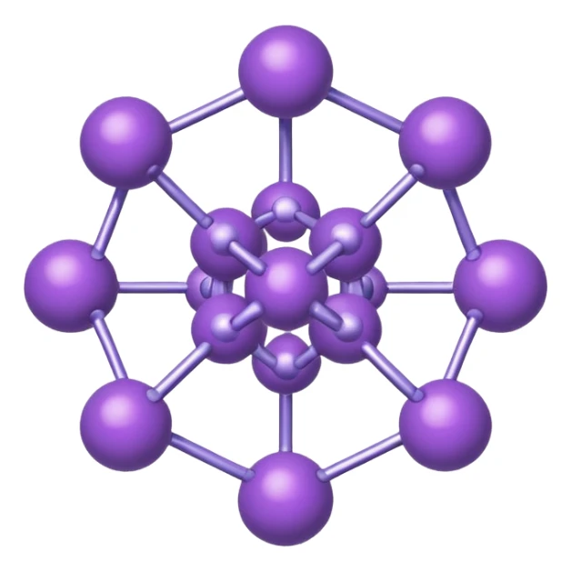 group of purple atoms linked to a central yellow nucleus, white background sticker