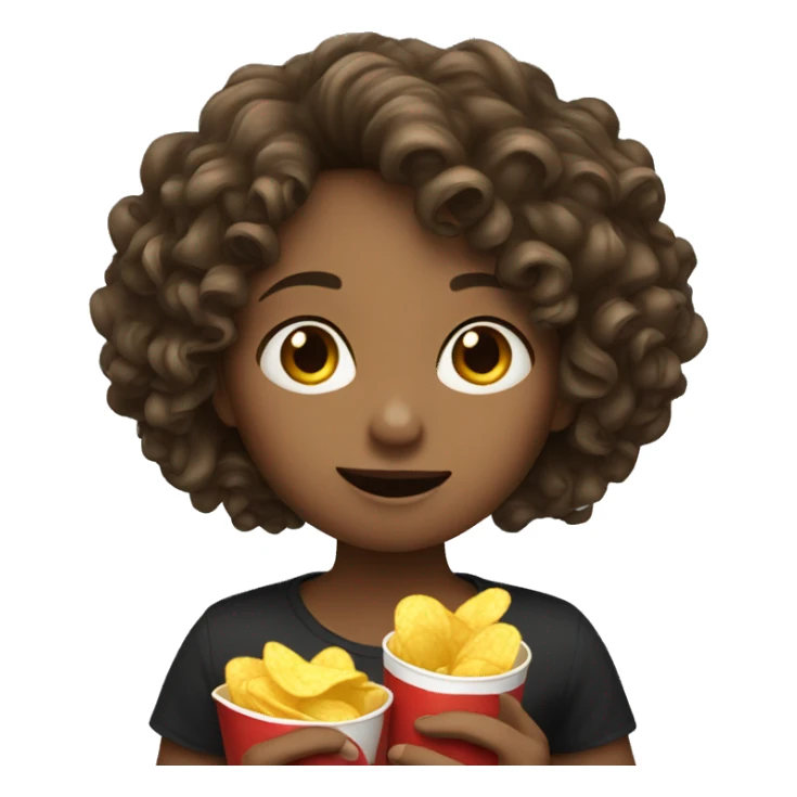 A Curly brown hair girl eating chips sticker