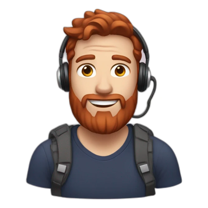 a men with brown hair and a red beard and airpods sticker