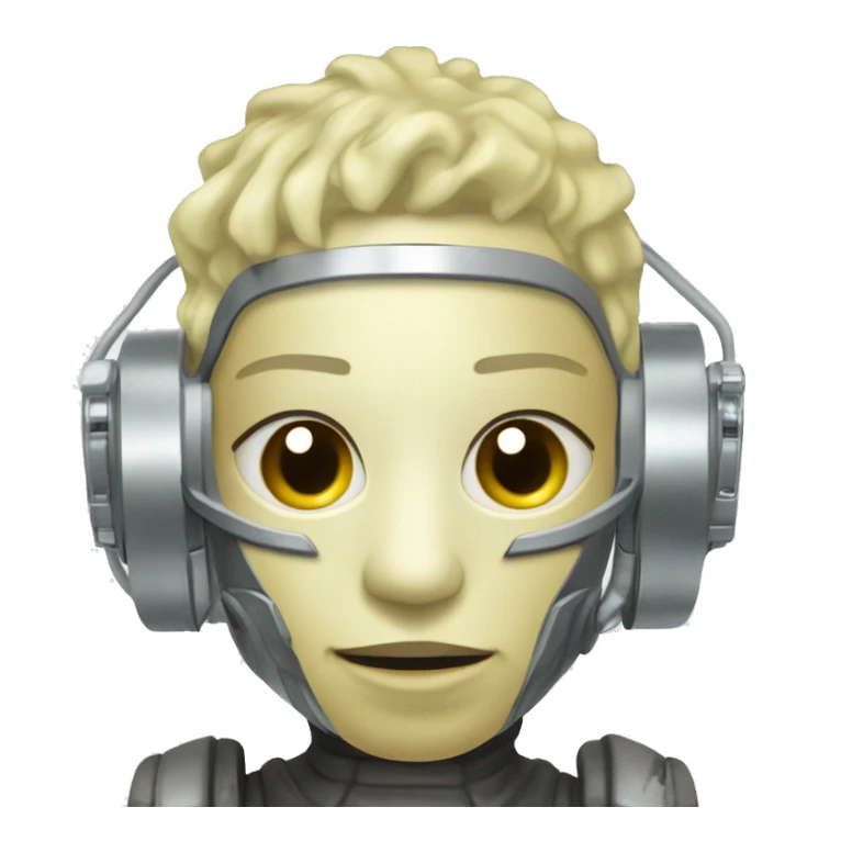 Pastel light yellow hair cyborg with silver respirator mask and circuits sticker