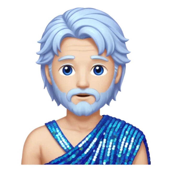 Uranus Sky God with long white hair, periwinkle sequin toga sticker