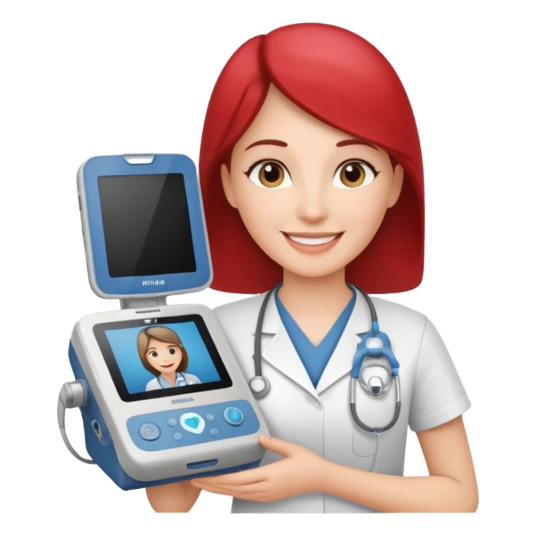 Cardiac sonographer with Philips ultrasound machine sticker