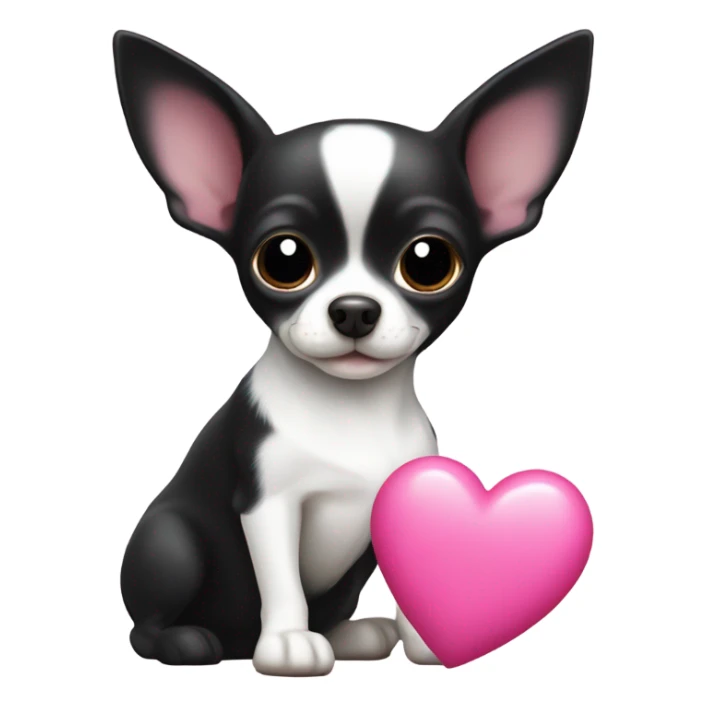 Black and white chihuahua with pink heart sticker