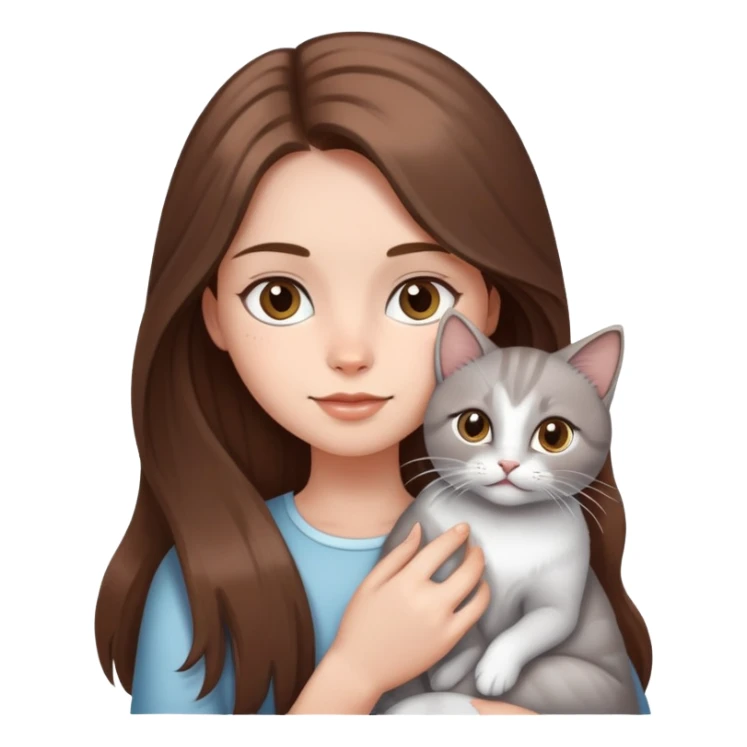A girl with long brown hair holding a silver-colored cat sticker