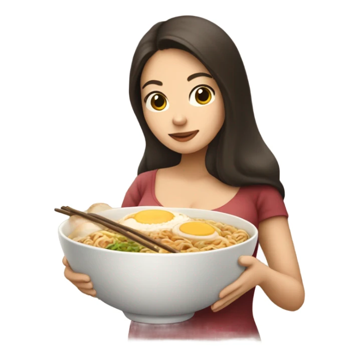 Brunette pregnant lady with big belly eating ramen  sticker