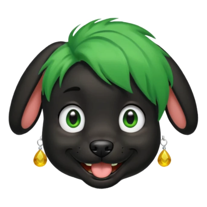 green haired black dog with earring and ha sticker