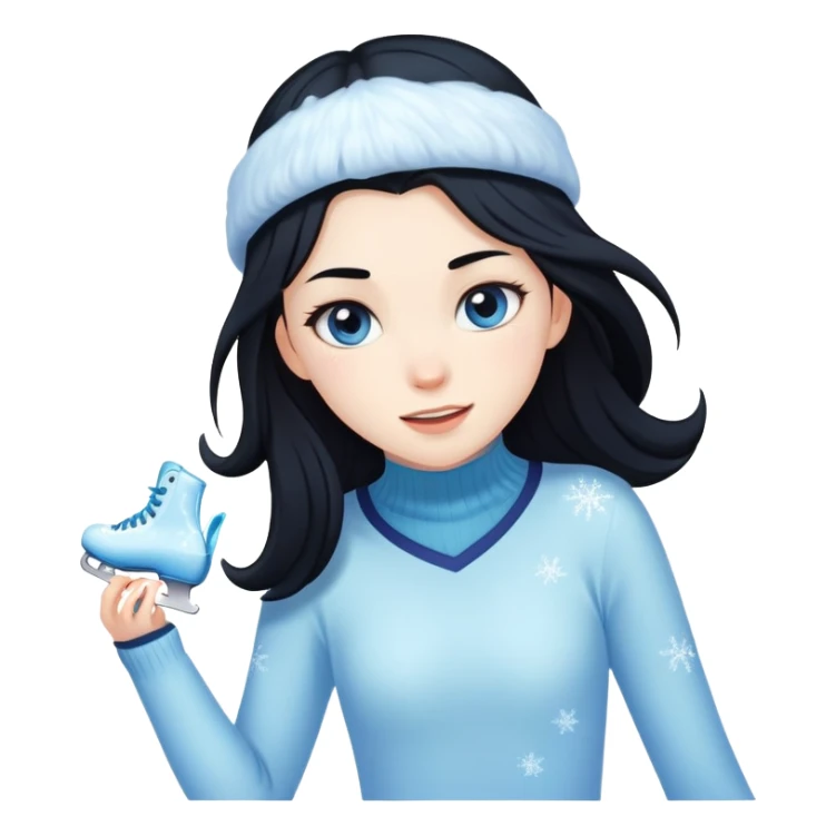 pale girl with long black hair ice skating sticker