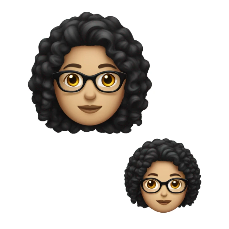 A white girl with curly black hair and glasses sticker