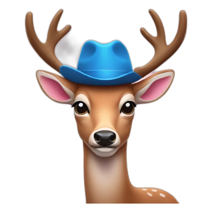A humanoid deer with a blue nose and Big pink hat sticker
