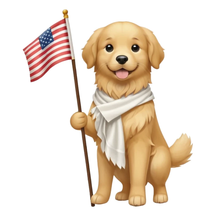 a full body of cute golden hold the flag sticker