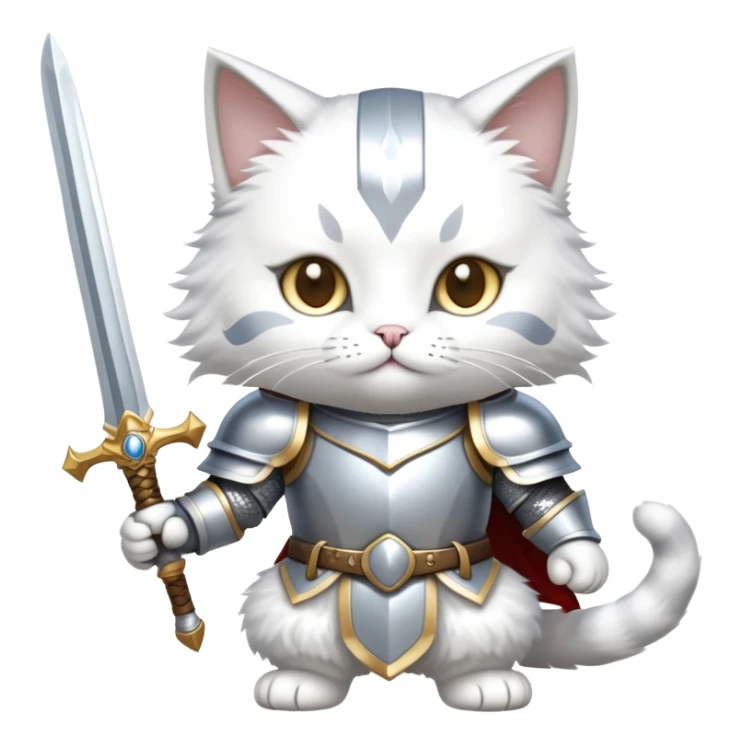 cat dressed as a paladin with shining armor and a holy sword sticker