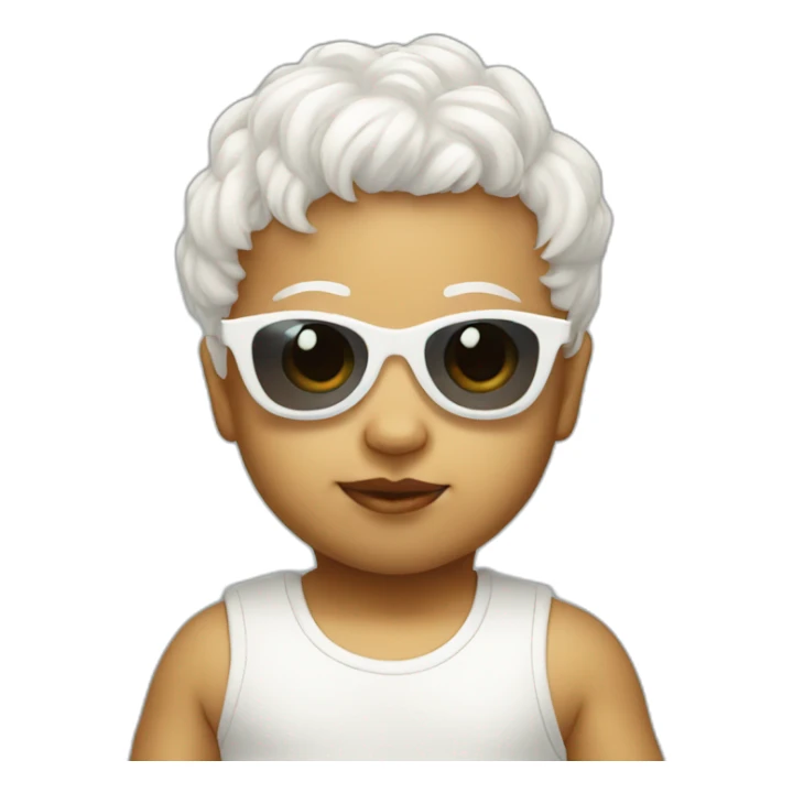 White baby with sort hair and heart sunglasses sticker