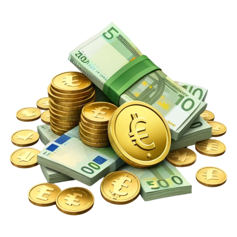 pile of euro coins and euro bank notes sticker