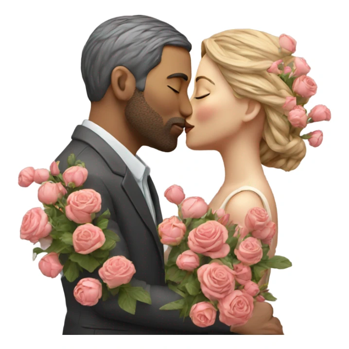 Hyper Realistic Couple kissing surrounded by flowers sticker