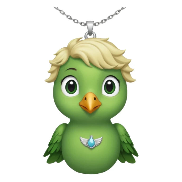 un oiseau classique vert avec un collier avec des breloque argentées et un poil blond qui fait une petite bouclette sur le front  sticker