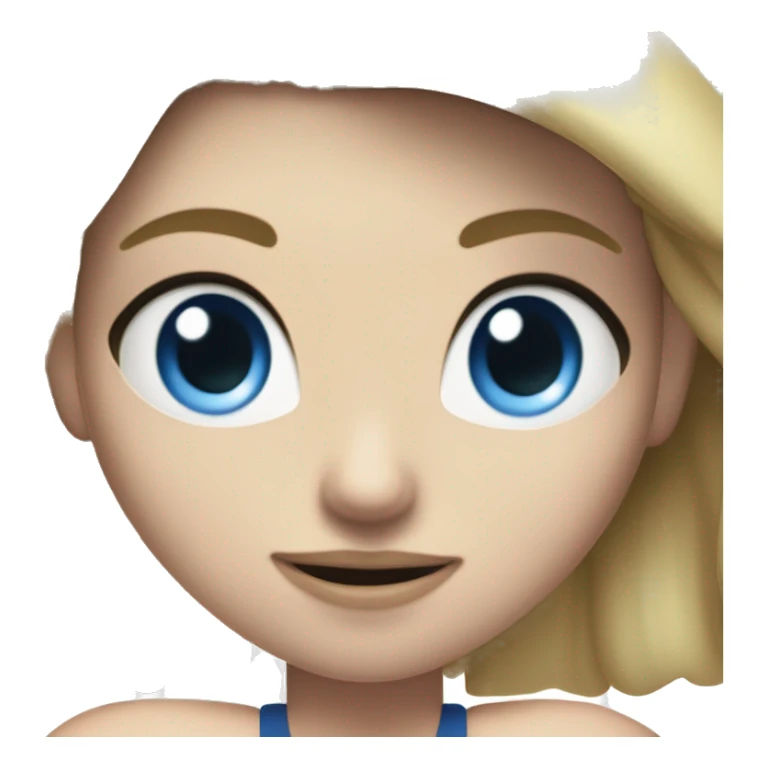 Close up Actively gesturing  with hands Pale skinned Fit woman With the biceps and blonde hair in dark gray Sleeveless Mike, black sports shorts, watch and white Sneakers and Blue Eyes  sticker