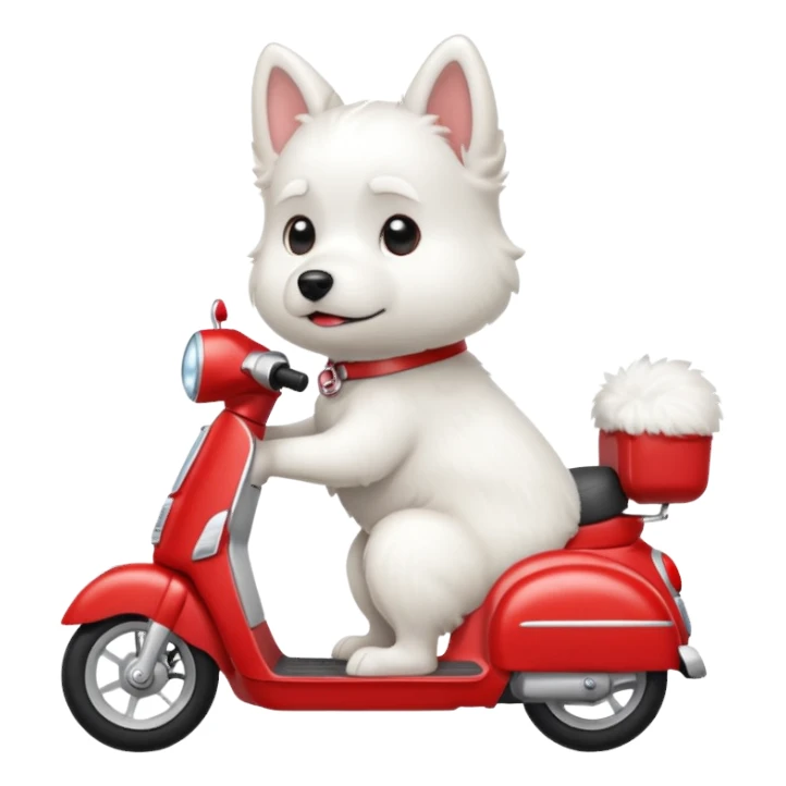 Chien blanc type Montagne sur un scooter rouge et blanc sticker