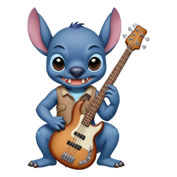 Stitch With a Bass Guitar in his hands  sticker