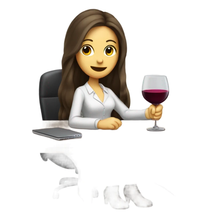 Cute office working brunette drinking wine while at computer long hair fair skin sticker