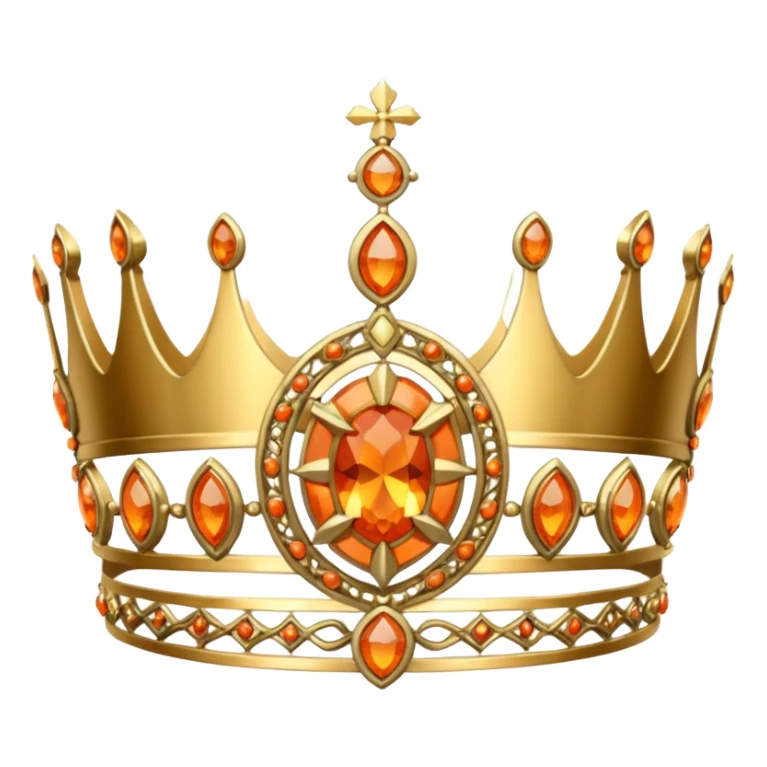 gold tiara with orange stones and a crusader emblem sticker