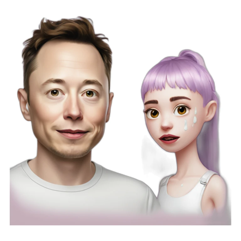 Grimes with milk dripping down face, elon musk smirking, duo sticker