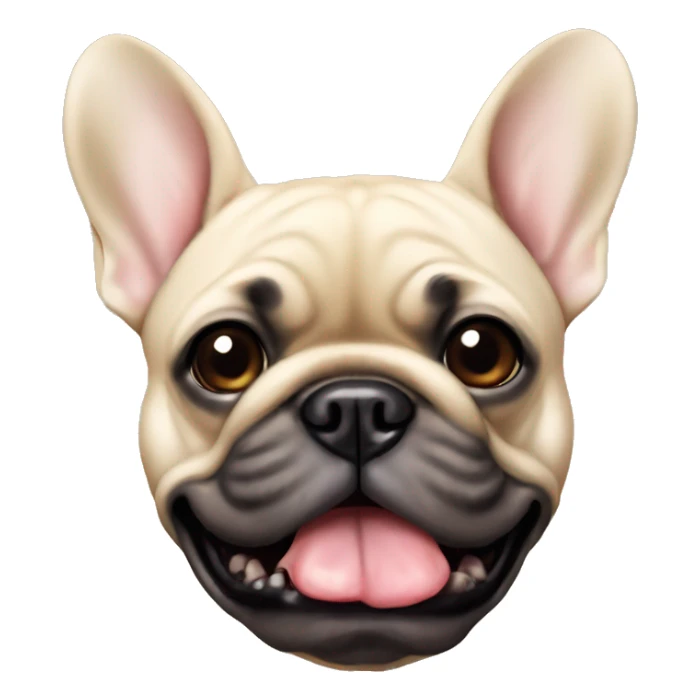 an old beige french bulldog with black mouth sticker