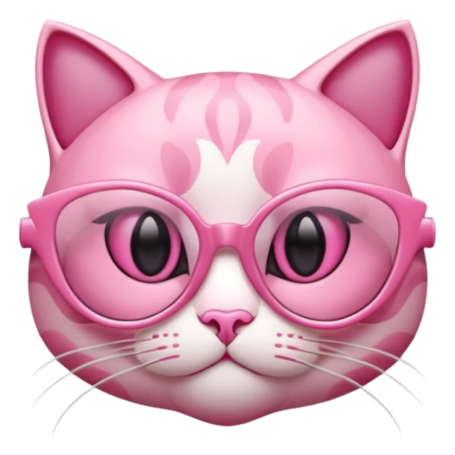A 3D cartoon rose-pink cat-eye spectacle, glossy curved frame, soft reflections, isolated on plain background. only glasses. sticker