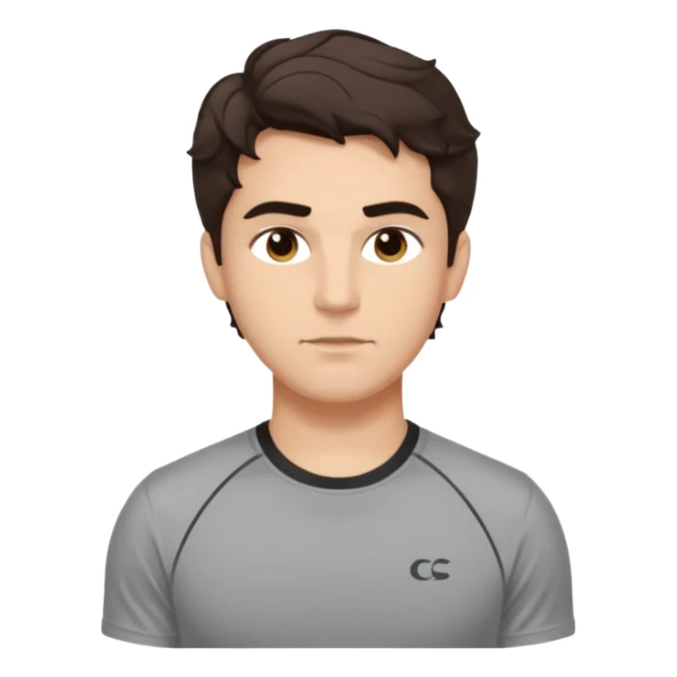 He’s a man with light to medium skin, a defined oval face, full brows, deep-set eyes, and wavy short dark brown tall hair styled with height, sides are trimmed. expression calm and focused relaxed gym training shirt. polished, articulate, and coach vibe. personal development sticker