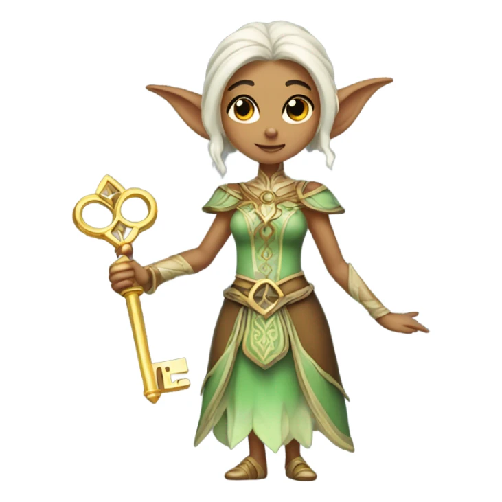 an elf woman login holding a big key sticker