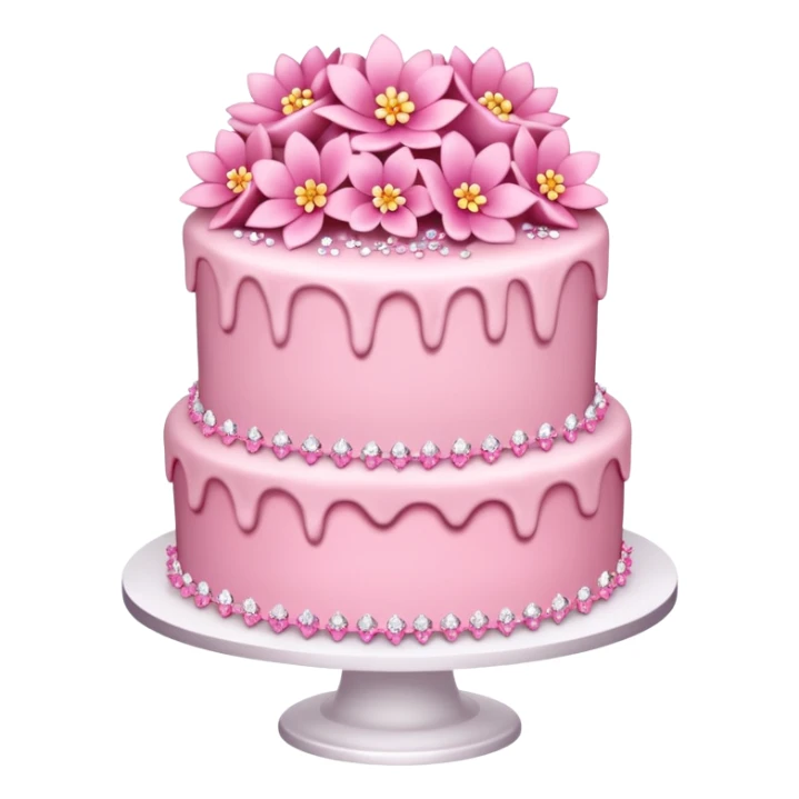 Three layer pink cake adorned with overflowing pink flowers and crystals  sticker