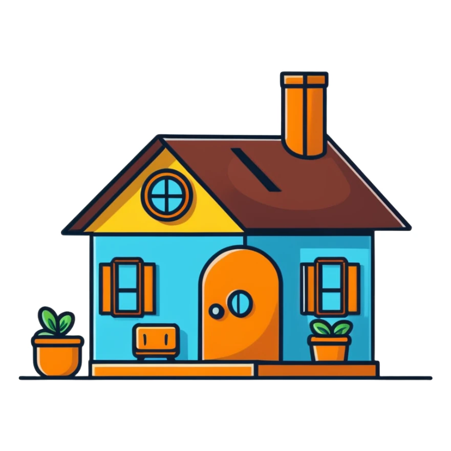 penny coin cut open revealing a cute little character living inside, penny interior decorated like a tiny house with furniture sticker