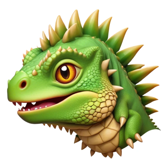 Cinematic Comical Iguana Portrait Emoji, Head tilted dramatically with an exaggeratedly shocked expression, featuring a robust, textured body with a quirky, spiky crest and wide, comically expressive eyes full of playful disbelief, Simplified yet hilariously expressive features, highly detailed, glowing with a slightly sassy jungle glow, high shine, dramatic yet playful, stylized with an air of quirky reptilian mischief, soft glowing outline, capturing the essence of a meme-worthy iguana that looks ready to side-eye its way into viral fame! sticker