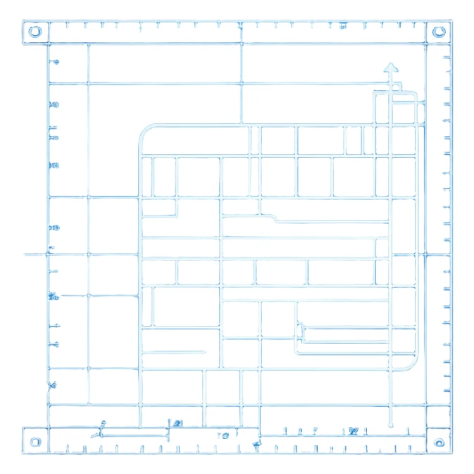 side view of a blue blueprint plan with crisp white lines sticker