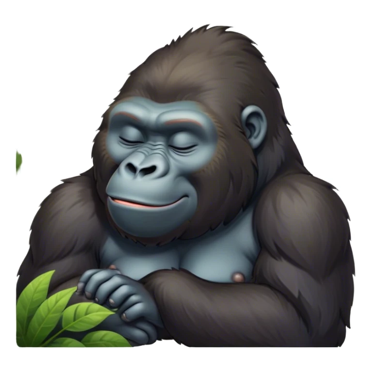 Meme-Worthy cute Sleeping Gorilla Portrait Emoji, Head resting peacefully with a contented smile, showcasing a luxuriant, thick Fur and eyes gently closed in serene slumber, Simplified yet hilariously adorable features, highly detailed, glowing with a soft, drowsy jungle light, high shine, relaxed and utterly lovable, stylized with an air of playful laziness, bright and heartwarming, soft glowing outline, capturing the essence of a sleeping gorilla that feels destined to become the next viral sensation of adorable rest! sticker