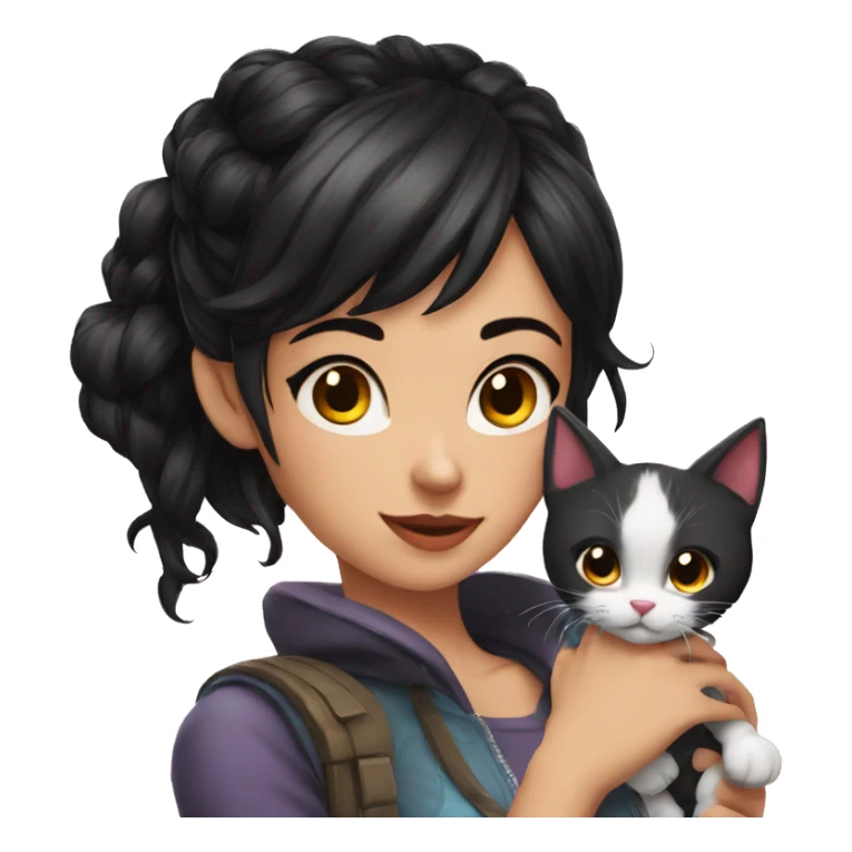 a black haired gamer girl with kitten ears in love sticker